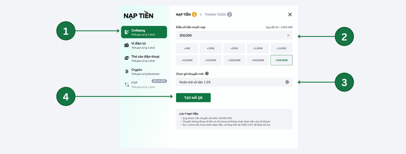 Hướng dẫn nạp tiền qua codepay febet