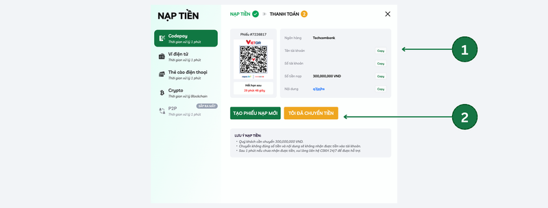 Hướng dẫn nạp tiền qua codepay febet